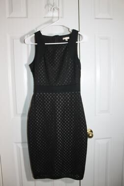 Shoshanna Black Lasercut Scuba Knit Sleeveless Sheath Dress sz 4
